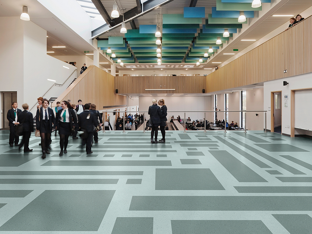 Brighton Aldridge Community College, Feildon Clegg Bradley Studios, Brighton, 2012, Interior view of main Atrium