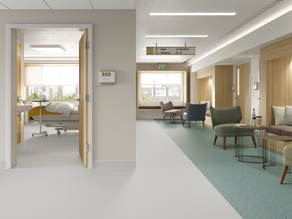 Polysafe Verona PUR_5211 Seagrass_5225 Glacier_Hospital Corridor_1024x768px