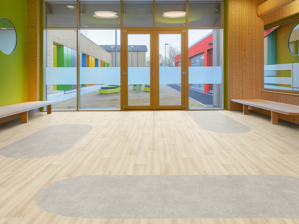 In the design style of Ben Ridley (an architect and Passivhaus designer), create an educational facility. The aim is to promote the flooring --v 6 Job ID: 03c094f1-b45a-4864-9641-59e4f24b28d8