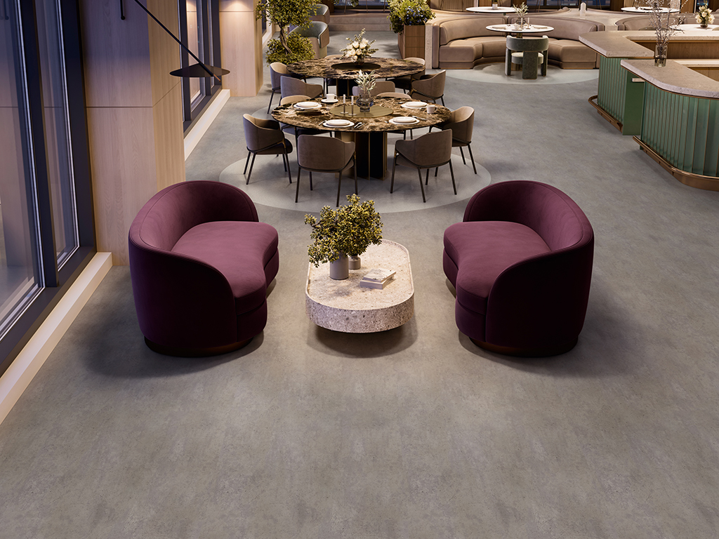 3d render of large restaurant interior. Luxury hotel restaurant with different types of sofas, tables and chairs.