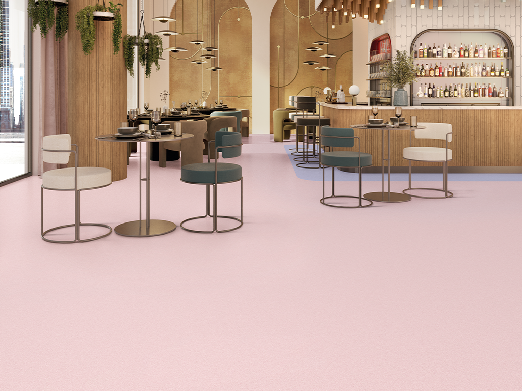 Geotone Quicklay_6280 Periwinkle Pink_6285 Toasted Mauve_RESTAURANT
